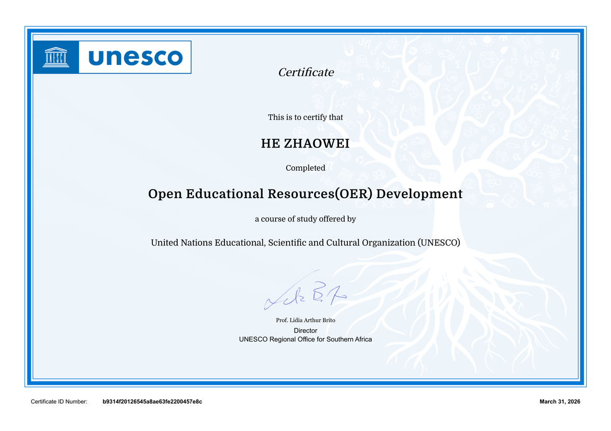 UNESCO Open Educational Resources Certificate